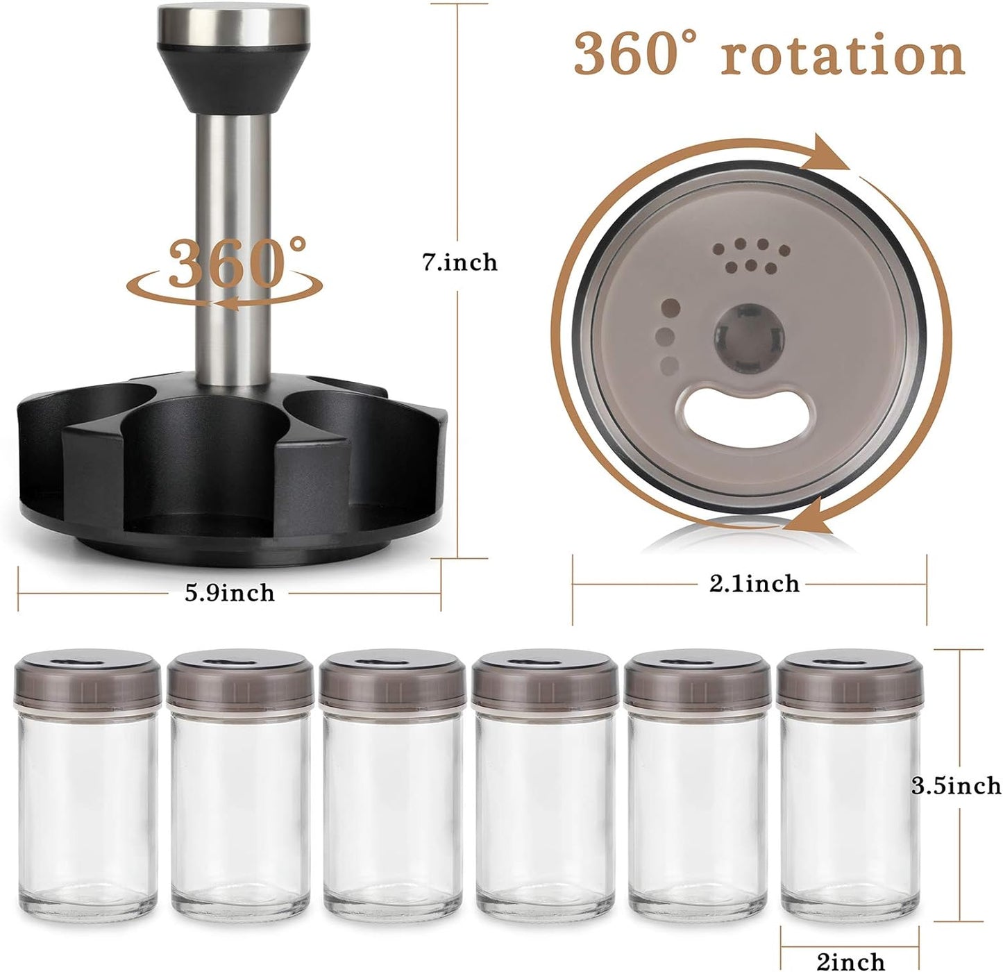Organizador de Especias Giratorio x6 | Frascos de Vidrio y Base 360°