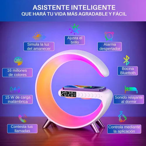Parlante Bluetooth 5.3 | Reloj Digital, Lámpara LED y Carga Inalámbrica