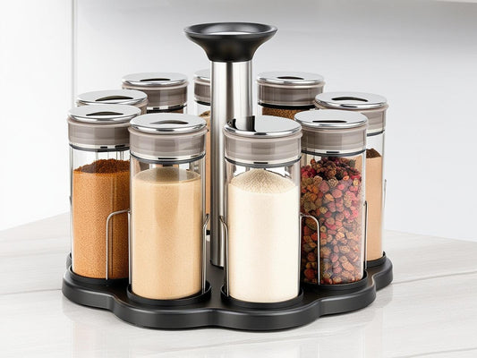 Organizador de Especias Giratorio x6 | Frascos de Vidrio y Base 360°